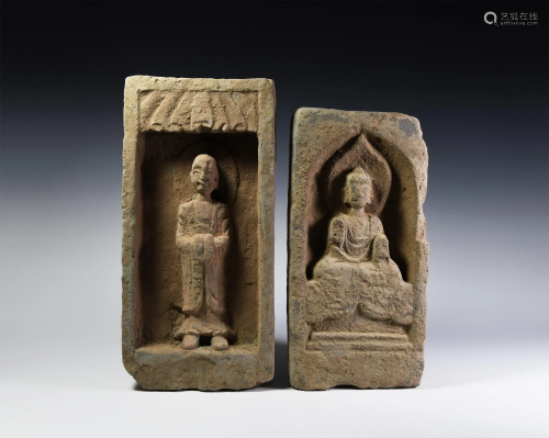 Chinese Wei Buddha Brick Pair