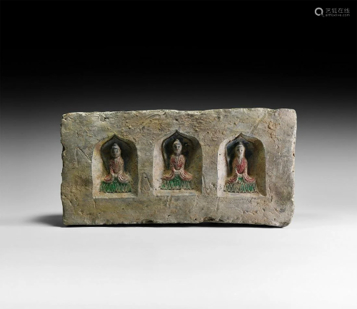 Chinese Wei Brick with Three Buddhas