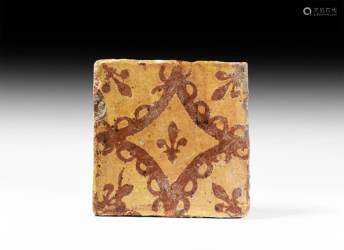 Medieval English Floor Tile with Fleurs