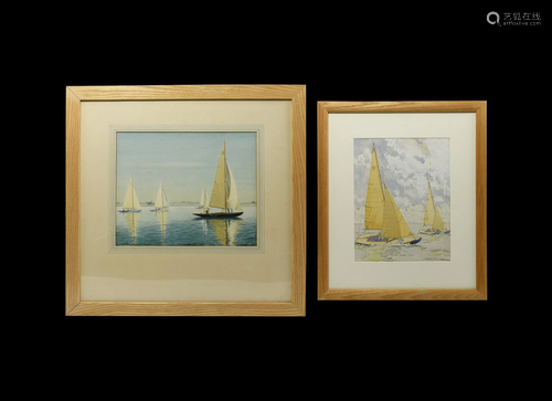 Vintage Framed Yachting Watercolour Group