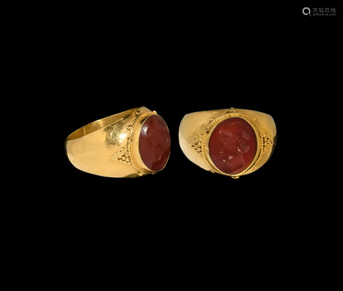 Roman Style Portrait Gemstone in Gold Ring