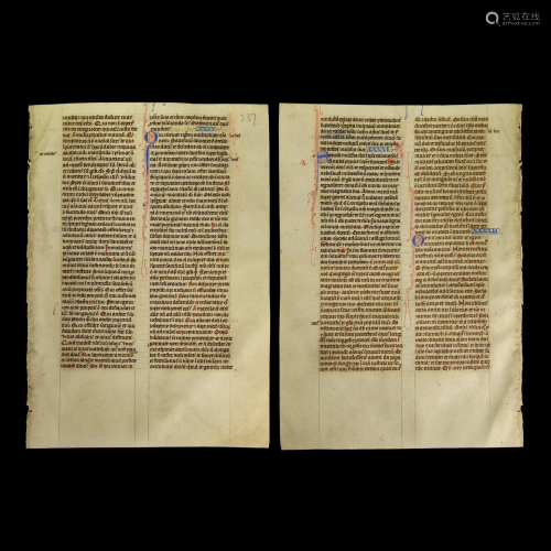 Medieval Illuminated Latin Bible Vellum Leaf