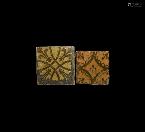 Medieval French Glazed Floor Tile Group