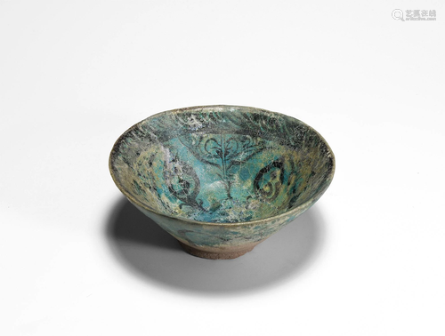 Islamic Iridescent Blue Glazed Bowl