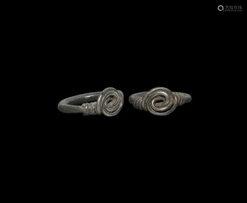 Iron Age Celtic Silver Ring with Coiled Terminal