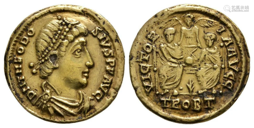 Theodosius I - Two Emperors Gold Plated Solidus