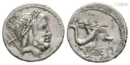 L Lucretius Trio - Dolphin Denarius