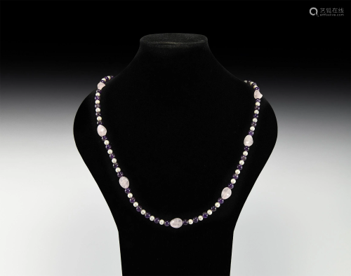 Pearl, Amethyst and Rose Quartz Bead Necklace