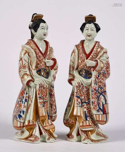 PAIR OF STATUTES in Arita p orcelain with imari an…