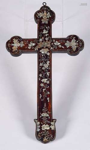 Christian cross made of rosewood with flower decor…