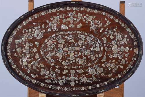 IMPORTANT Oval shaped TRAY in rosewood decorated w…