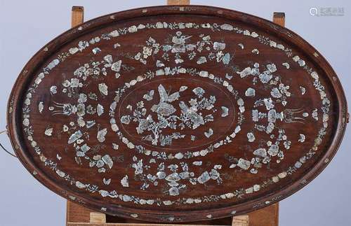 PLATE in rosewood decorated with butterflies and b…