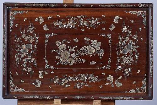 Rectangular shaped TRAY made of carved rosewood wi…