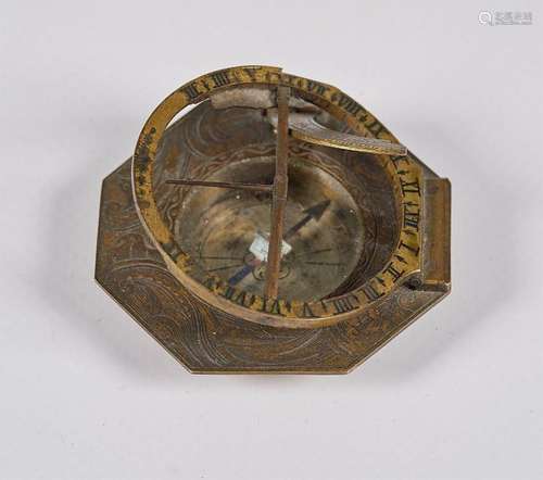 Octagonal equinoctial sundial in brass finely chis…