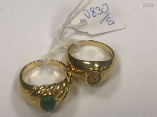 LOT of two 18K (750 thousandths) yellow gold rings…