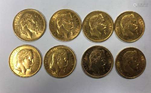 EIGHT PIECES of 20 gold francs, NAPOLEON III Emper…