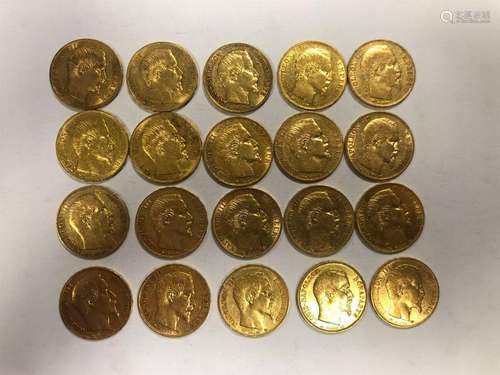 TWENTY PIECES of 20 gold francs, NAPOLEON III Empe…