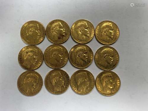 TWELVE PIECES of 20 gold francs, NAPOLEON III Empe…