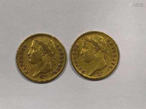 TWO PIECES of 20 gold francs, Napoleon I Emperor L…