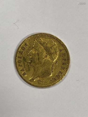 PIECE of 20 gold francs, NAPOLEON Ist Lauré, Ateli…