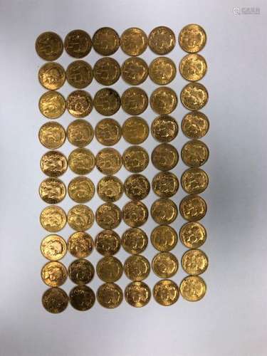 SIXTY PIECES of 20 gold francs, rooster of Chaplai…