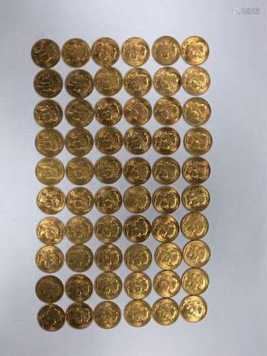 SIXTY PIECES of 20 gold francs, rooster of Chaplai…