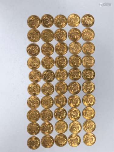 FIFTY PIECES of 20 gold francs, rooster of Chaplai…