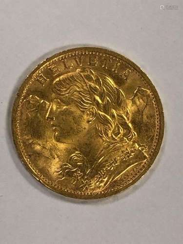 PIECE of 20 Swiss francs in gold from 1935, BERNE.…