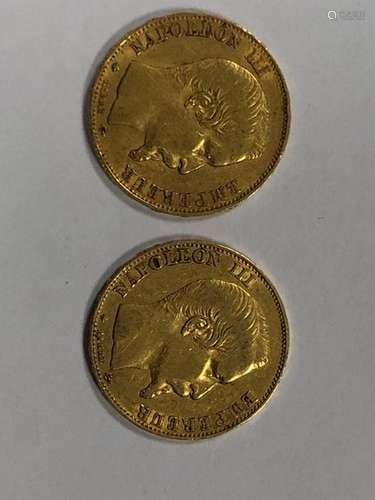 TWO PIECES of 20 gold francs NAPOLEON III Emperor …