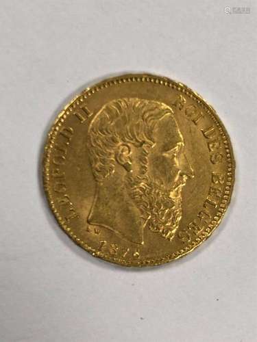 PIECE of 20 belgian francs in gold, LEOPOLD II fro…