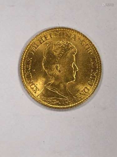 PIECE of 10 gold florins, WILHELMINA from 1917. Th…