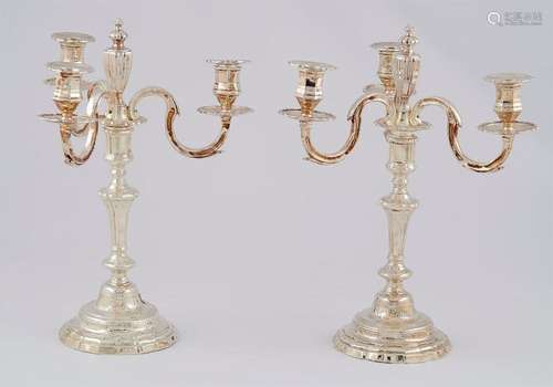 PAIR OF THREE branched CANDELABRES made up of two …