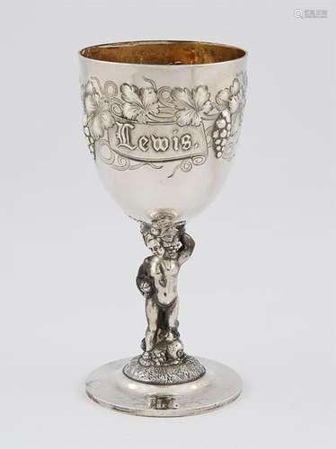 GLASS WITH SILVER FOOT, probably U.S.A., punch ill…