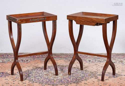 TWO WORKING TABLES in mahogany and mahogany veneer…