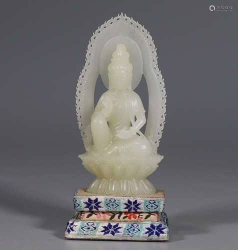 CHINESE CARVED HETIAN JADE BUDDHA