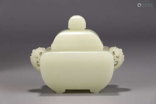 QIANLONG MARK, CHINESE CARVED HETIAN JADE CENSER