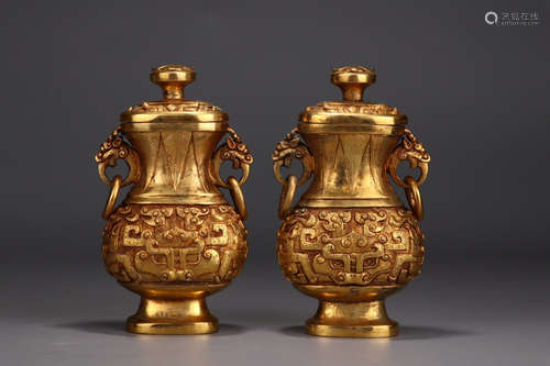 PAIR OF CHINESE GILT BRONZE VASE