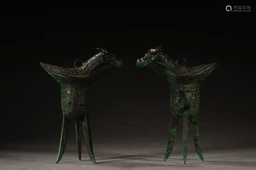 PAIR OF CHINESE BRONZE CENSER CUP