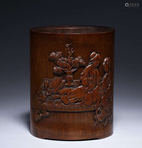 CHINESE CARVED BAMBOO BRUSHPOT