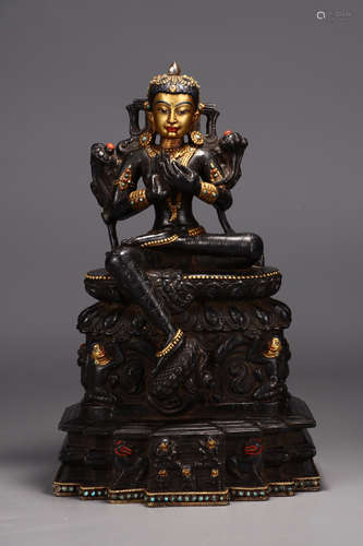 CHINESE DARK GILT BRONZE BUDDHA