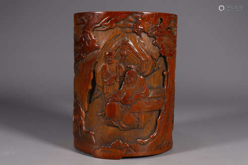 HUANGZHAOGONG MARK, CHINESE CARVED BAMBOO BRUSHPOT