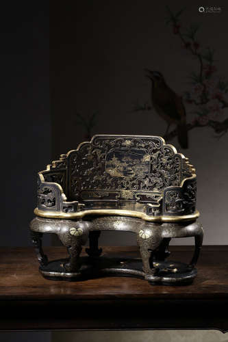 QIANLONG MARK, CHINESE CARVED WOOD GILT DRAGON ORNAMENT