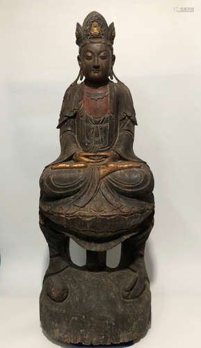 CHINESE CARVED WOOD BUDDHA