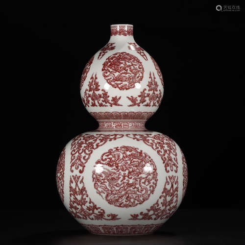 QIANLONG MARK, CHINESE RED GLAZED GOURD VASE