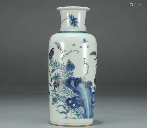 KANGXI MARK, CHINESE DOUCAI VASE