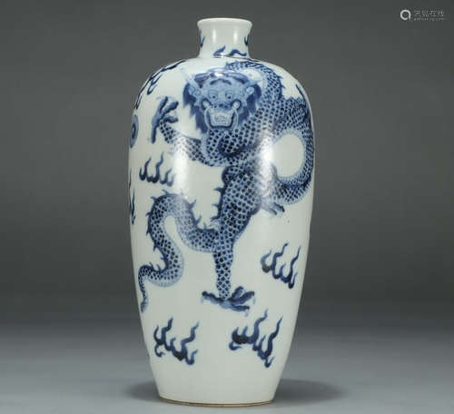 KANGXI MARK, CHINESE BLUE & WHITE DRAGON VASE