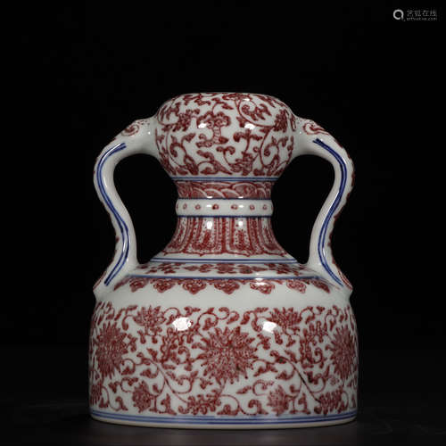 QIANLONG MARK, CHINESE RED GLAZED GOURD VASE