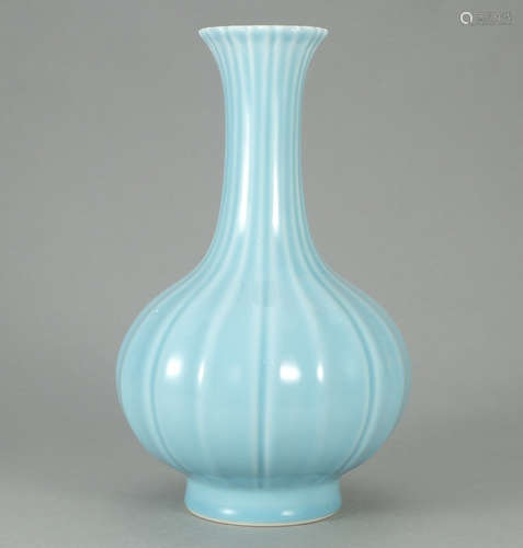 QIANLONG MARK, CHINESE SKY BLUE GLAZED VASE