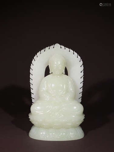 CHINESE CARVED HETIAN JADE BUDDHA