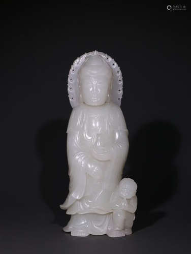 CHINESE CARVED HETIAN JADE BUDDHA